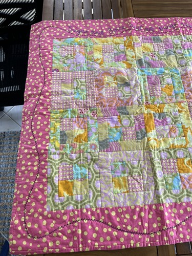Baby Girl Patchwork Quilt Throw Sugar Spice Pink Blue Amy Butler Fabric Handmade - Picture 2 of 10