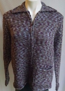 Woolrich-Cardigan-Sweater-Size-L-Gray-Purple-Blue-Zipper-Wool-Blend-Long-Sleeve