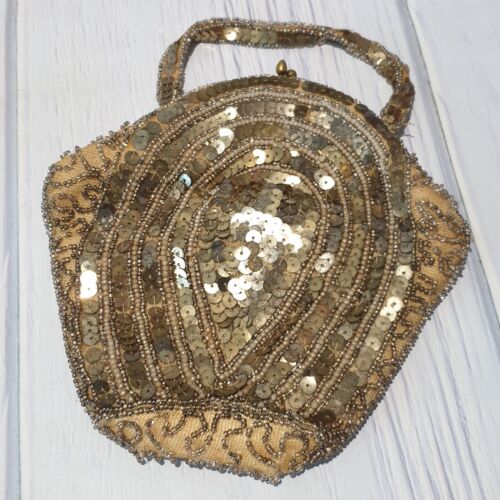 1920s 1930s Vintage EVENING BAG Sequins GOLD Wrist Hand Strap PARTY OCCASION