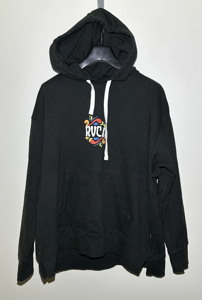 Suéter suéter con capucha para mujer RVCA talla L/12 negro colorido logotipo Foto 4 de 4