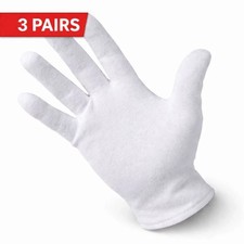 3 Pairs 100% Cotton White Gloves Reusable Breathable Eczema UK