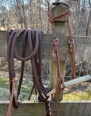 Bitless Hackamore Rawhide Bosal Brown Mecate Rein Complete Set New Horse Tack