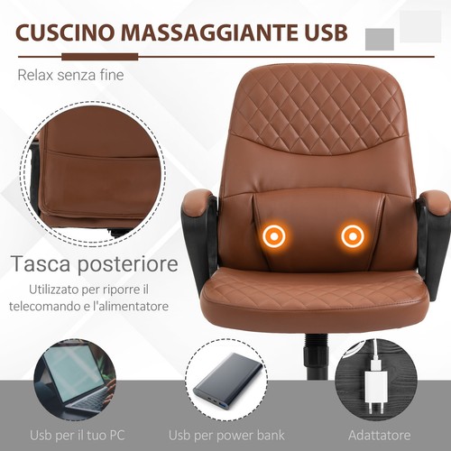 Vinsetto Sedia Poltrona Ufficio Massaggiante in Similpelle Altezza Regolabile - Foto 6 di 10