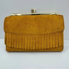 Vintage Baronet Fifth Avenue Wallet Leather Fringe Change Purse Clutch Brown
