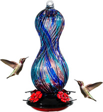 Hummingbird Feeder for Outdoors Hanging, Hand Blown Glass 24 OZ Capacity Humming