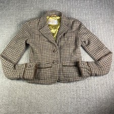 VTG Hollister Y2K Wool Blend Houndstooth Tweed Cropped Blazer Career Brown Small