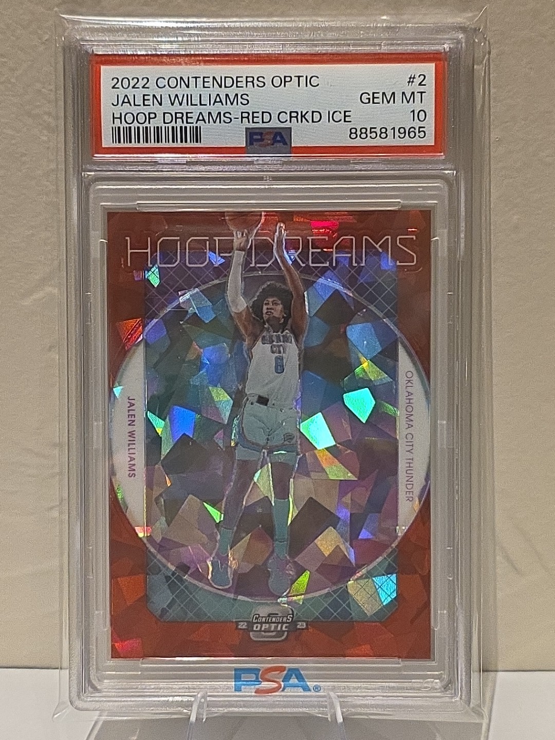 2022-23 Panini Contenders Optic Hoop Dream Red Cracked Ice Jalen Williams PSA 10