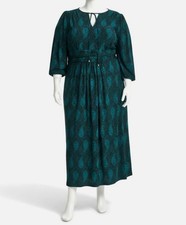 Tommy Hilfiger Women's Green Printed Ruched Tie Split Neck Dress Plus Size 16W