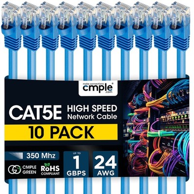 10PCS Cat5e Network Cable 1.5-15ft Ethernet LAN Cord for Gaming & Streaming Blue
