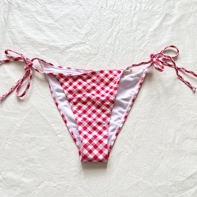 Betty Jade bikini bottoms large red white gingham side tie plaid swimsuit string