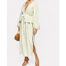 NEW Topshop Ivory Floral Print Double V Maxi Dress Ruffle Size 8