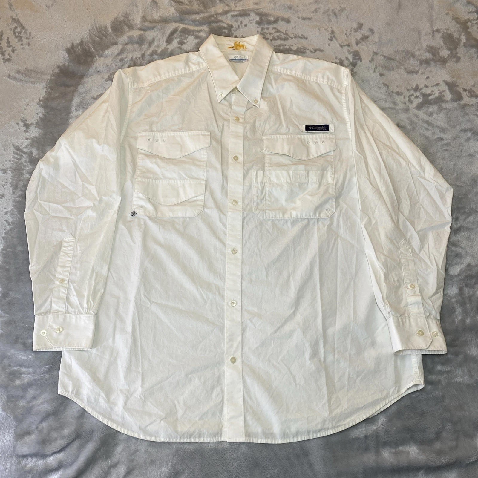 Columbia Fishing Shirt Mens XL White PFG Bahama II Long Sleeve Vented Utility