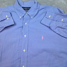 Ralph Lauren Gingham Button Down Mens 17.5 34/35 Blue White Classic Fit Shirt