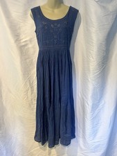 Vintage FADS Embroidered Tiered Maxi Dress Sz Small Blue Boho Cottagecore Indie
