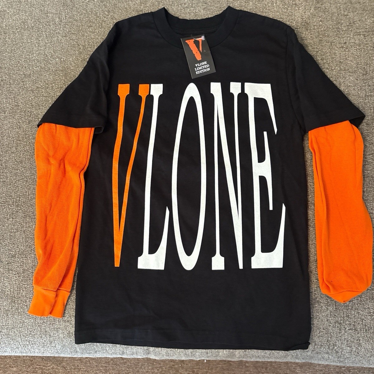 Vlone Men's Black Tee With Orange Thermal Long Sleeve NW