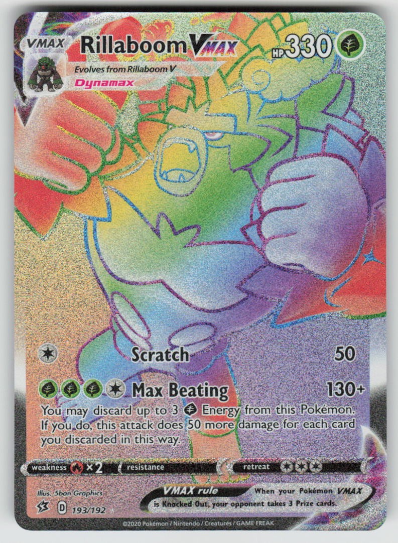 Rillaboom VMAX Holo 193/192 Rainbow Rare Rebel Clash Pokemon NM