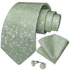 Mens Tie Set Silk Solid Paisley Necktie and Pocket Square Cufflinks Classic
