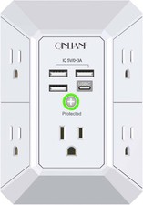 5 Outlet Extender Surge Protector Multi Plug Wall Adapter USB Charger Ports with