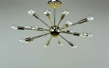 18 Arms Mid Century Polished Brass Sputnik Starburst Chandelier Light Fixture