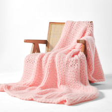 Cozy Pink Chunky Knit Throw Blanket - Soft Plush Cat Yarn, 60x80in