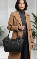 London Fog Style Black Leather Tote Bag | Classic Everyday Shoulder Work Tote...