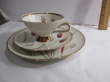 Vintage 3pc Winterling Bavaria MCM Pink Flowers Gold Tea Cup Saucer Plate