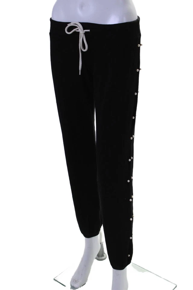 Pantalones deportivos Monrow para mujer con cuentas con cordón cintura tiro bajo cónicos negros talla XS Foto 2 de 4