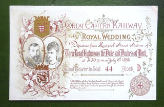 Great Eastern Railway 1893 Ticket and Entrance to Royal Wedding Duke/DuchessYork