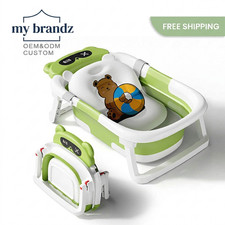 New Portable Foldable Baby Bathtub with Soft Cushion Travel Infant Tub Green Set