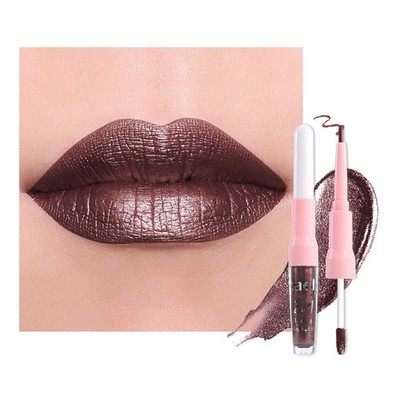 evpct Dark Brown Metallic Glitter Lip Liner and Lipstick Combo Lip Gloss Stain S