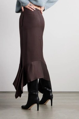 Toteme Brown Asymmetric Fluted Satin-trimmed Midi Skirt sz 34