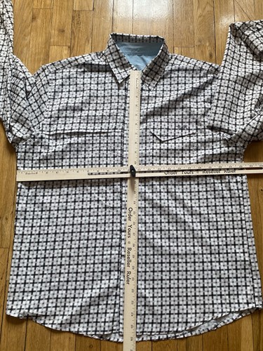 Camicia Huk uomo media bianca grigia marea gingham a quadri con bottoni performance - Foto 4 di 8