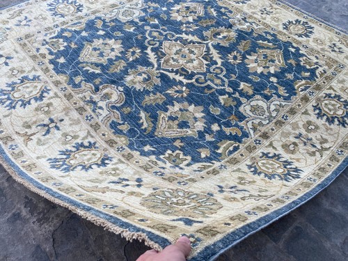 6x6 Blue Beige Turkmen Square Area Rug Afghan Hand Knotted Wool Ziegler Carpet - Picture 8 of 13