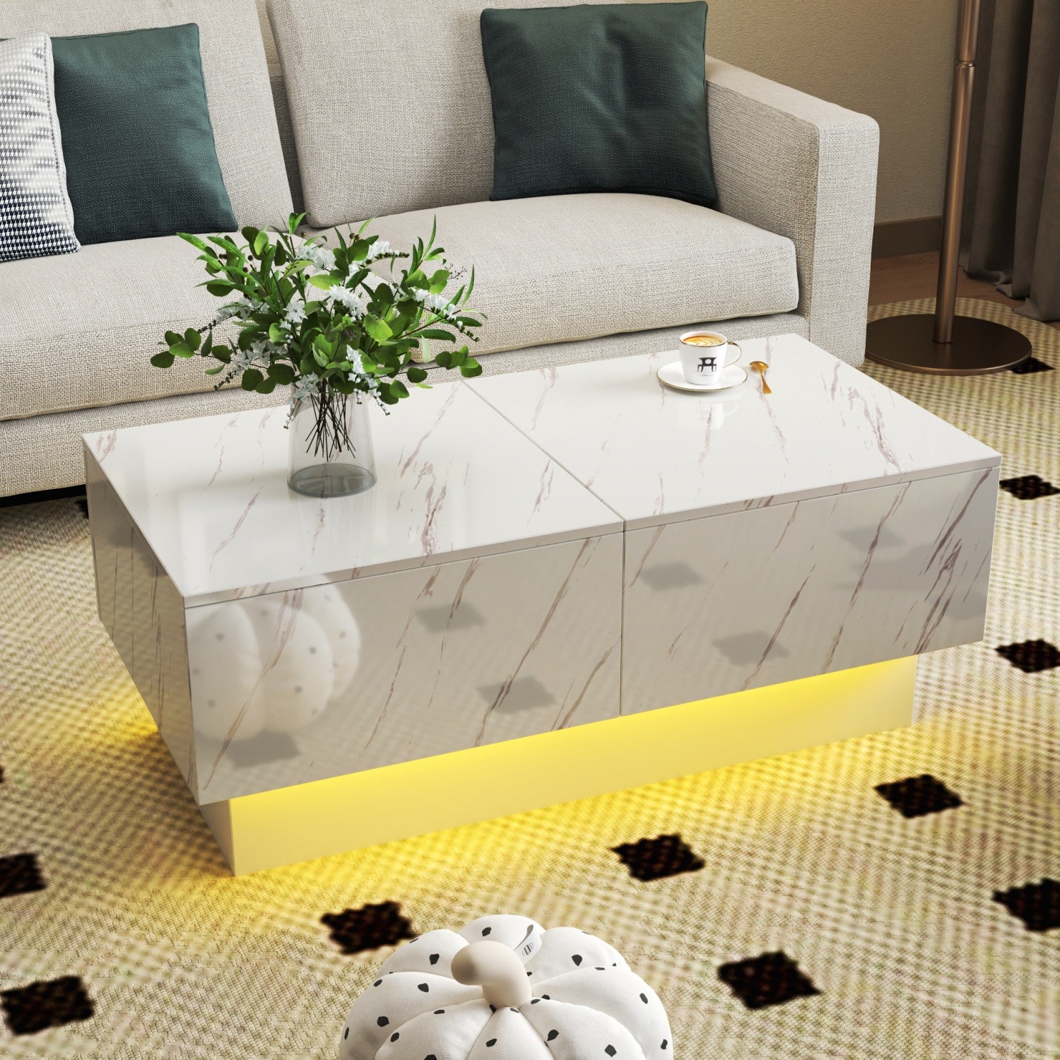LED Coffee Table Center Cocktail Table w/ Sliding Tabletop & Hidden Storage