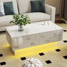 LED Coffee Table Center Cocktail Table w/ Sliding Tabletop & Hidden Compartment