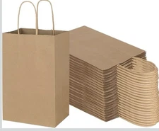 50 Pack 5.25x3.25x8.25 Inch Small Plain Brown Kraft Paper Bags with Handles