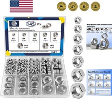 145 PCS Assorted Stainless Steel Hex Nuts Assortment Kit M3 M4 M5 M6 M8 M10 M...