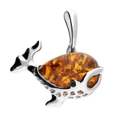 Cognac Bernstein süßer Wal Anhänger und Kette massiv Sterling Silber 925
