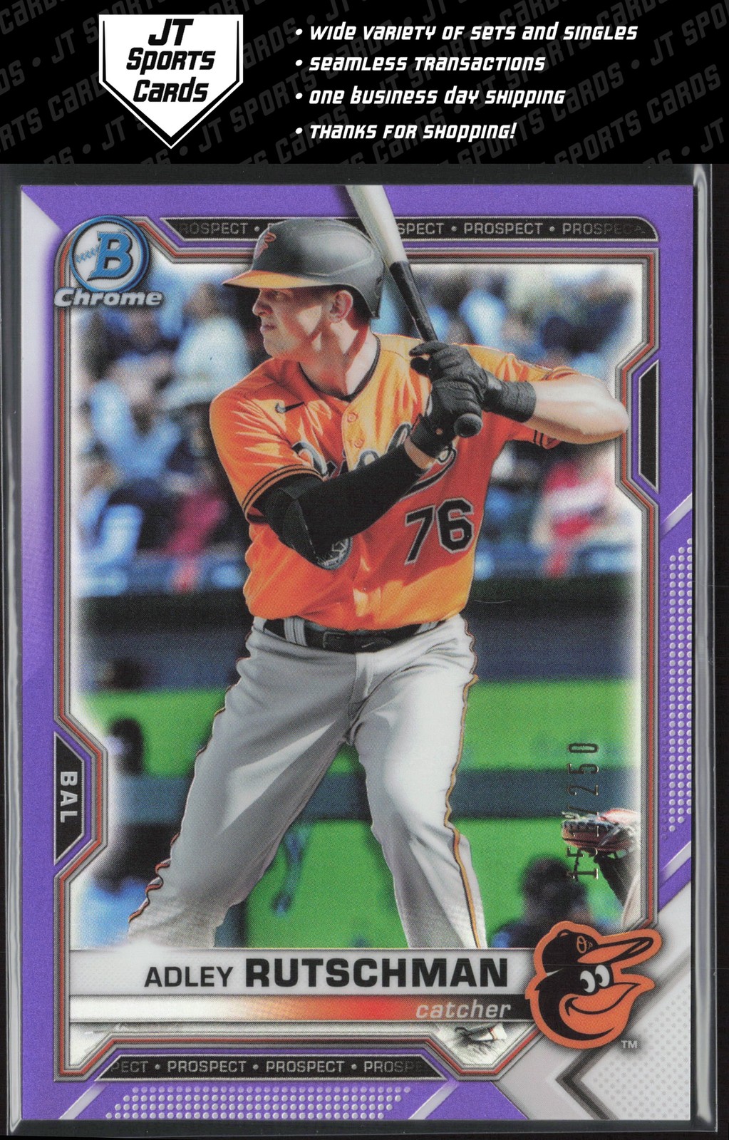 2021 Bowman Chrome Adley Rutschman BCP-241 Purple Refractor /250 Orioles