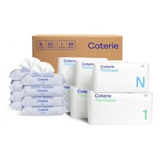 Coterie Baby Diapers Kit NB Size 1 8-Pack Wipes Sensitive Skin Plant-Based