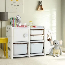 NNECW Truck-shaped Toddler Storage Cabinet with Bins & Drawers Gray