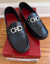 Vtg Ladies Ferragamo Black Leather Mocassins "Network" 0226530 Size 6 B GREAT 