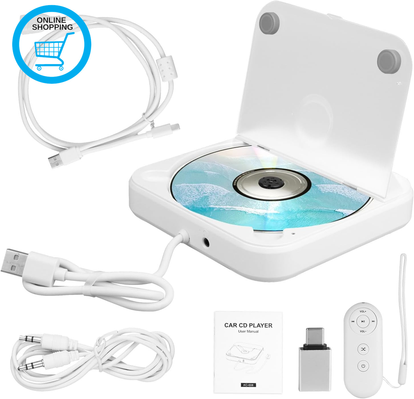 Portable CD Player for Car, Car CD Player with USB/AUX Ports, Plug and Play, Uni