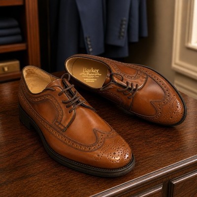 Barker England Men s UK 9.5 US 10.5 Brown Leather Wingtip Brogue Derby NWOB