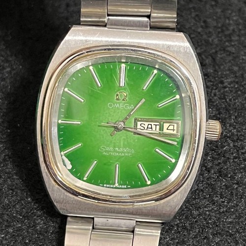 OMEGA Seamaster TV Screen Stainless Steel Green Automatic Day-...