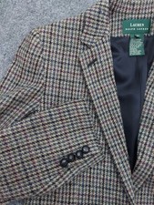 LRL Ralph Lauren Jacket Blazer Womens 12 Tweed Houndstooth Wool Vtg 2 Button