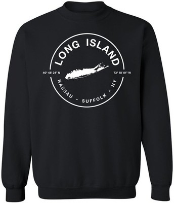 Long Island Nassau Suffolk NY Printed Hoodie Geographic Coordinates Map Top