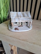 Ceramic vintage minature cottage scene house rustic cabin ornament