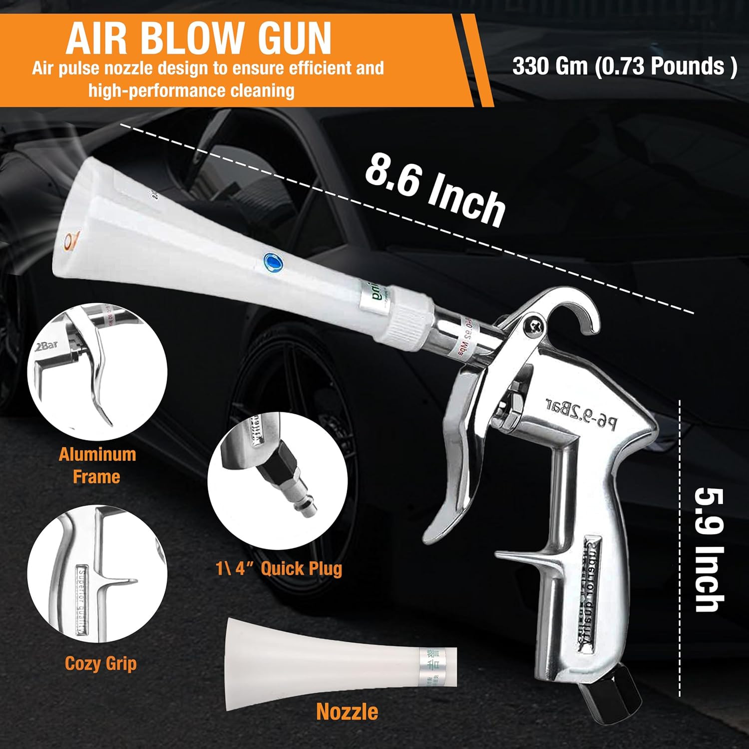Premium Tornado Air Blow Gun with Nozzle Car Interior Cleaning Quickly Blasts Di