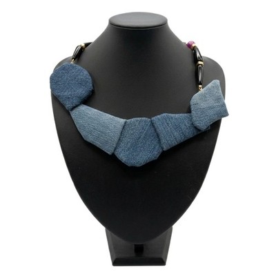 Kreative Recycling Jeans Halskette mit harten Steinen Onyx Lila Boho Geschenk Idee Öko